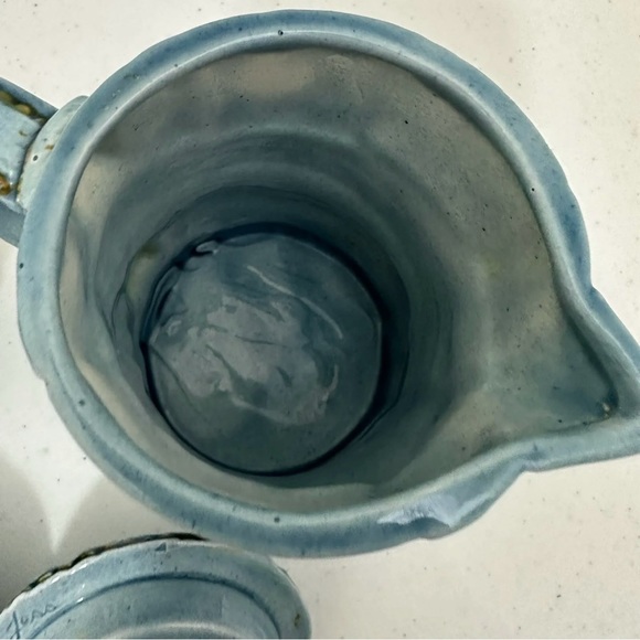 Vintage 1978 Ceramic Denim Blue Jean Creamer & Sugar Bowl w Lids Handmade RARE - Picture 7 of 12